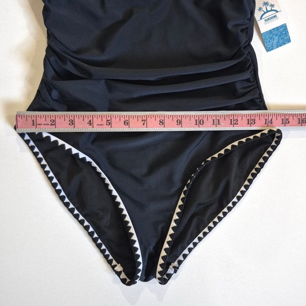 Sunshine One Piece Tummy Control Swimsuit Black Rickrack Ruffle Sleeve Ruching - Picture 4 of 9